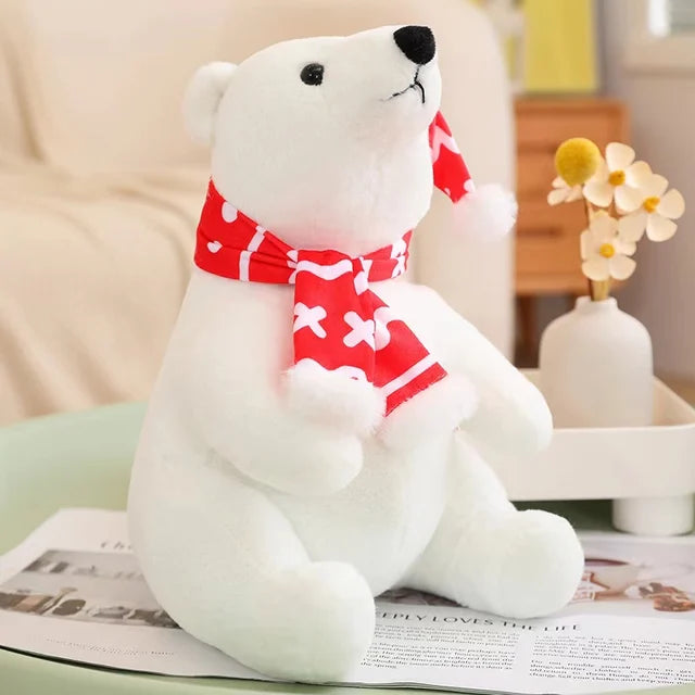 Christmas Polar Bear Stuffed Animal 30cm 12in Red Scarf