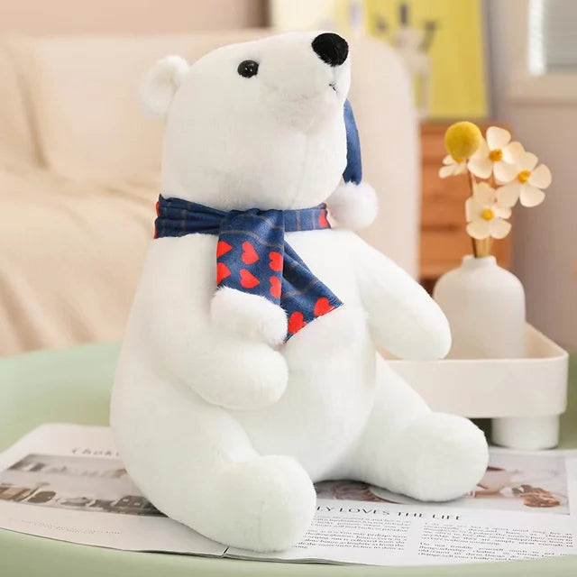 Christmas Polar Bear Stuffed Animal 30cm 12in Blue Scarf