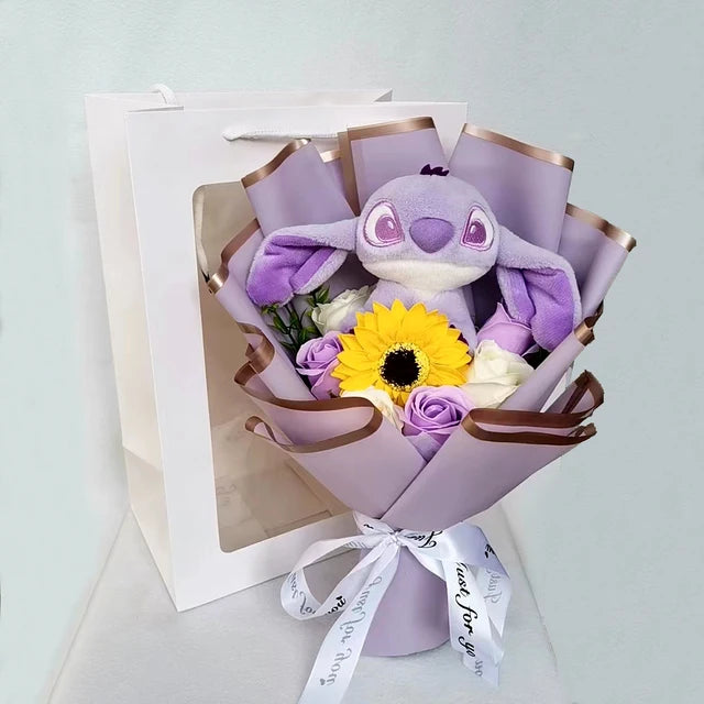 Valentine's Stitch Bouquet Stuffed Animal Purple