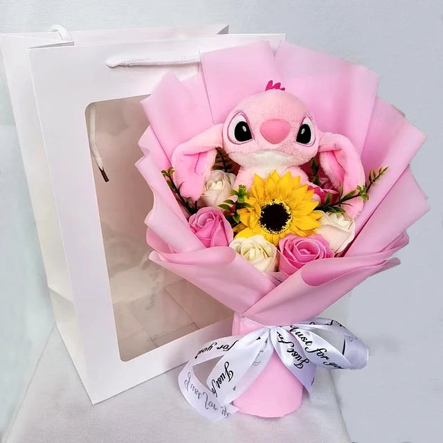 Valentine's Stitch Bouquet Stuffed Animal Pink