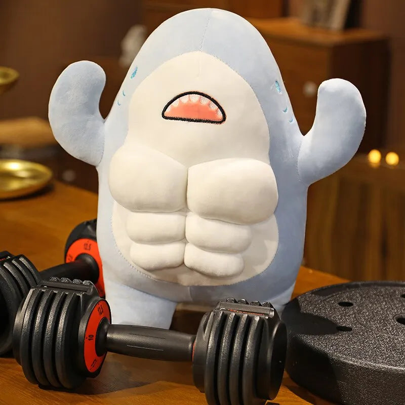 40CM Muscle Shark Plush Doll Cute Worked Out Shark Stuffed Cartoon Toys Strong Animal Pillow For Girl Boyfriend Gifts 